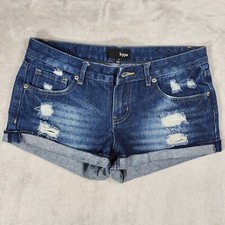 Hype Denim Shorts Womens 7 Blue Distressed Cuffed Low Rise 5 Pocket Beach Casual