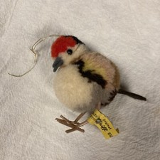 Steiff Germany Brown, Black Red: Mini Pom Pom Wool Bird Chick 6508,43 Button