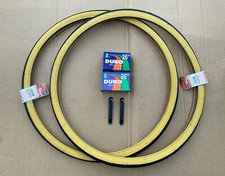 Pair of 26 x 1 3/8 Bicycle Black/ Gum Wall Tires +  Tubes Bundle Touring Slick