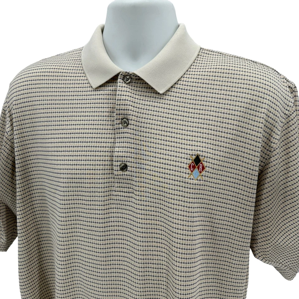 Винтажная мужская рубашка-поло Slazenger Houndstooth цвета слоновой кости желтовато-коричневая серая Collier Cup 2001 M - Изображение 2 из 4