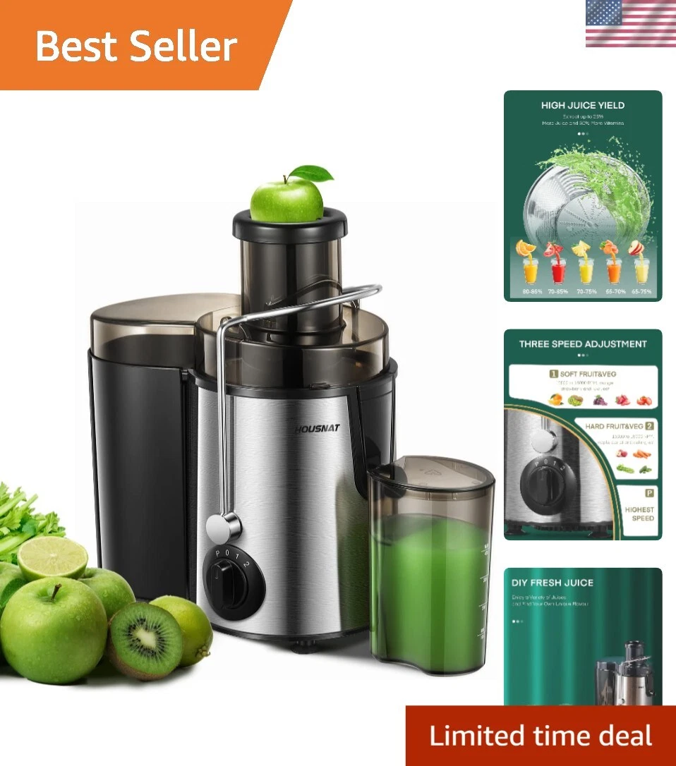 Effortless Juice in Seconds: 800W Juicer Machine with Stainless Steel Finish