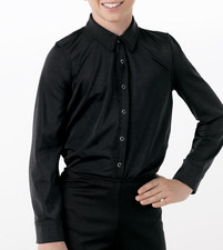 Weissman Black Collar Button Shirt, Jazz Tap Dance, Recital, Size XXLC Boys 20
