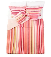 DaDa Bedding Scalloped Pink Bohemian Stripes Lightweight Coverlet Bedspread Set