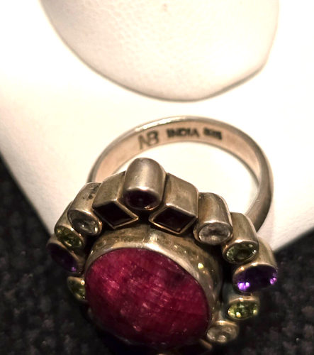Anello cocktail vintage NB rubino sterling corindone e multi gemme misura 6,5 e 12 grammi R671 - Foto 5 di 5
