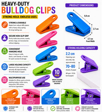 27mm Bulldog Medium Extra Strong Clip Plastic Paper Grip Receipt Filing 10 Clips