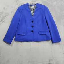 Vintage Kasper Blazer Womens 16 Blue Collarless Lined Stretch Office Jacket