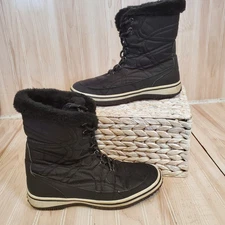 Camel Crown Black Fur Lined Snow Boots Winter Warm Women’s Size 9 Calf Height 