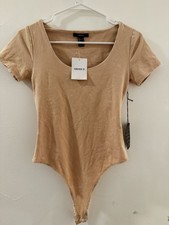 NWT Forever 21 Beige One Piece Summer Bodysuit Women Size Small Solid