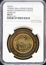 México 1994 Mo Medalla de Latón Mo SONUMEX, NGC MS67, 22ª Convención Numismática.