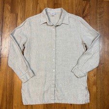 Vintage 80s Comfy USA Linen Blouse Womens L Tropical Beach Classic BOHO Beige