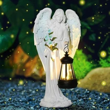 VEEKI Solar Angel Garden Statue Outdoor, Resin Angel Statues Solar Figurine L...