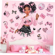 Black Girl Wall Stickers Pink Bow Butterfly African American Wall Decals Baby