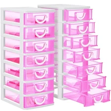 2 Pcs Plastic Drawers Organizer Mini Organizer Stackable Plastic Clear Drawer...