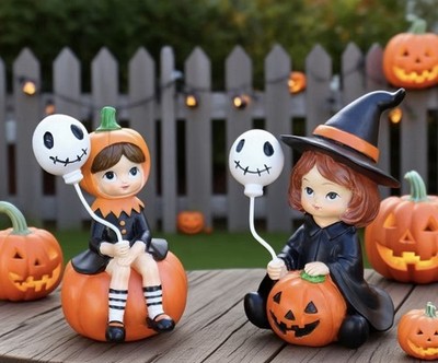   NIB Halloween Pumpkin Witch Sister Figure Set