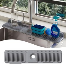 24 Inch Silicone Faucet Mat for Kitchen Sink Splash Guard - 7  Slope Upgraded...