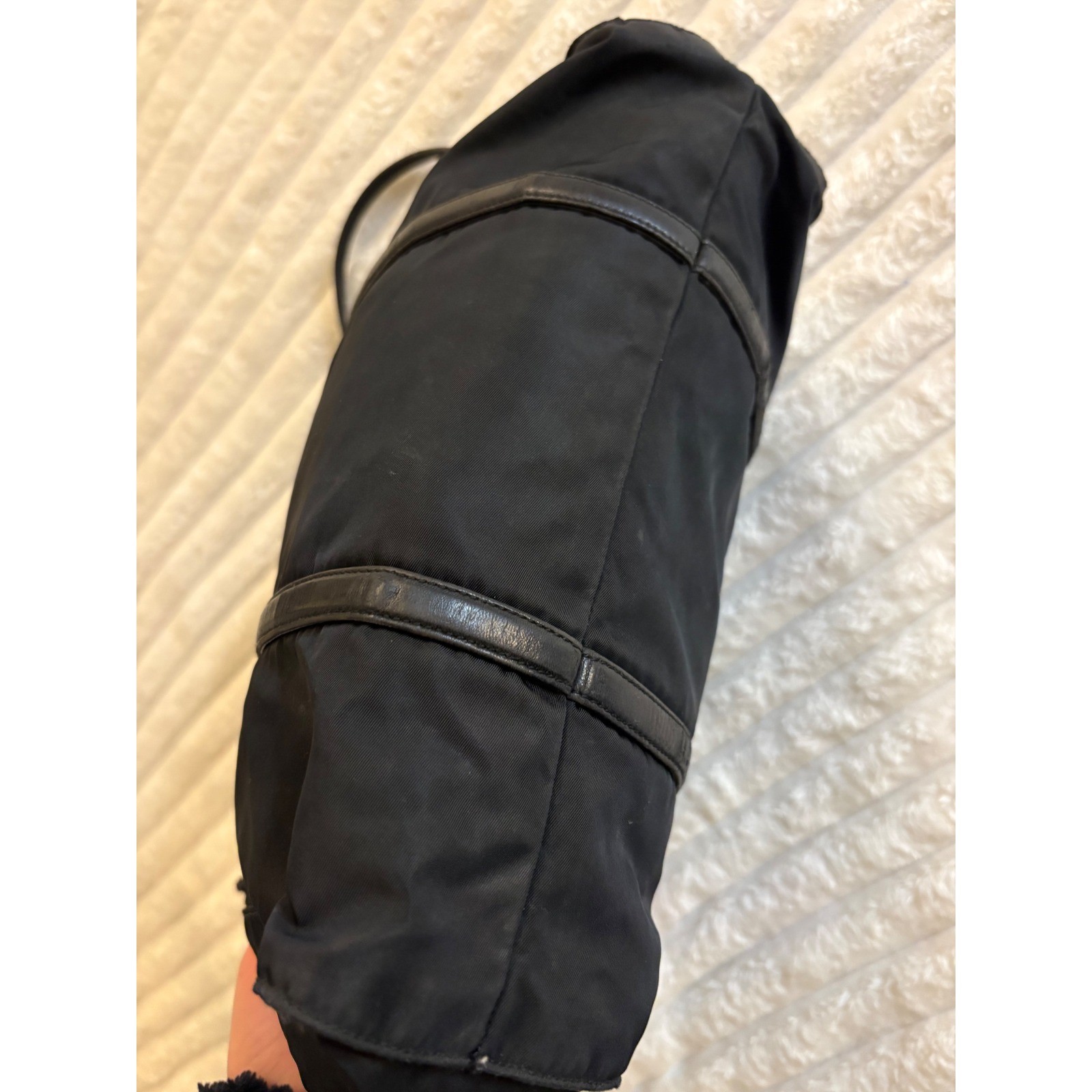 Prada Black Nylon Tote Bag Leather Trim Triangle Logo Shoulder Bag Vintage thumbnail 5