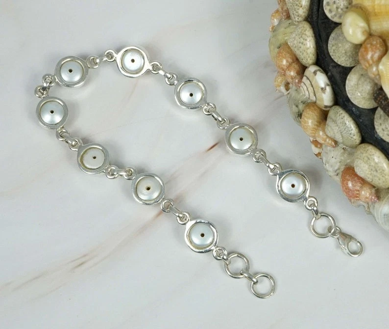 Mother Of Pearl Gemstone Handmade 925 Sterling Silver Jewelry Bracelet Size-7-8" - Image 2 of 4