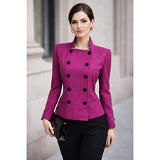 VTG Nina Ricci Boutique Paris Wool Blazer US 6 Magenta Black Double Breasted