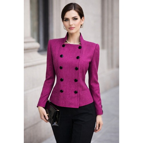 Nina Ricci, VTG Nina Ricci Boutique Paris Wool Blazer US 6 Magenta Black Double Breasted