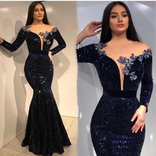 Sequins Mermaid Evening Dresses Full Sleeve Glitter Trumpet Prom Fashion Gowns