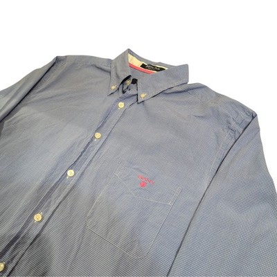GANT The Manhattan Men Large Poplin Shirt Long Sleeve Button Down Blue Check L