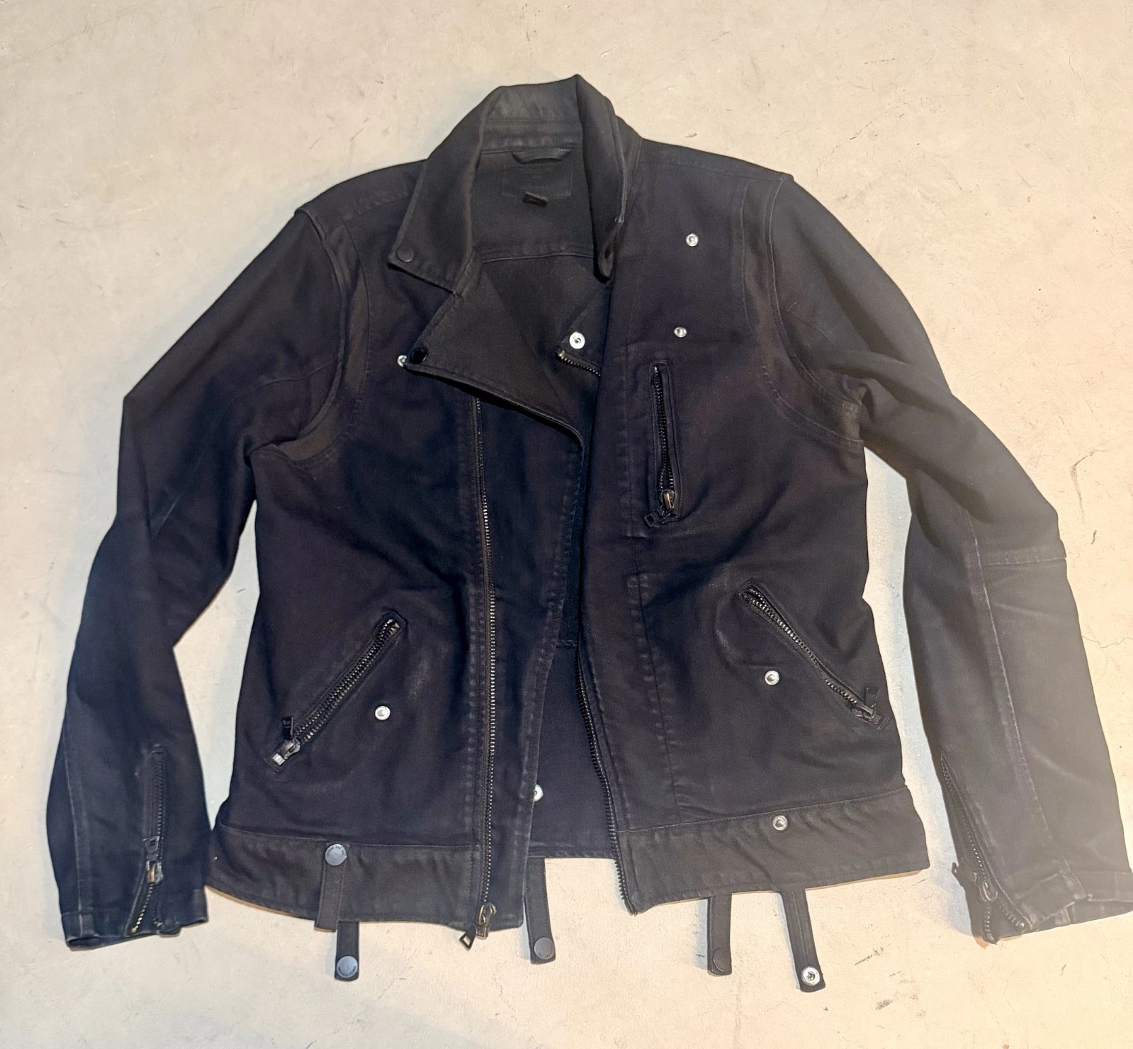 guess moto jacket large black denim asymmetric zip biker jacket men image 1
