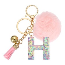 Alphabet Initial Letter Keychain Letter-H Cute Heart Resin Keyrings Pink