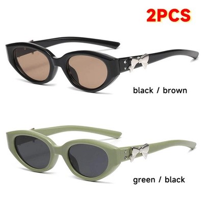 Mode Katzenauge Sonnenbrille Damen Hochwertig UV400 Sonnenbrille Retro Brille Schleife E