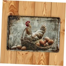 Vintage Farm Chicken  Fresh Eggs Metal Tin Sign - Rustic Wall Decor for