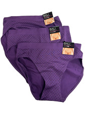 Bali womens Soft Smooth U Hi-Cut Brief Size L/7 Dark Purple Black Dots 3-PACK