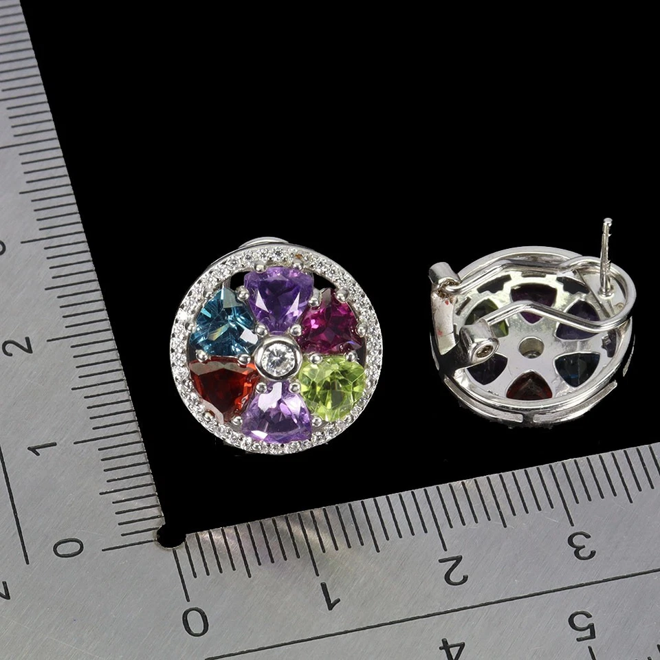 Orecchini In Argento Sterling 925 Trilliante Ametista 5mm Peridoto Gioielli - Immagine 3 di 4