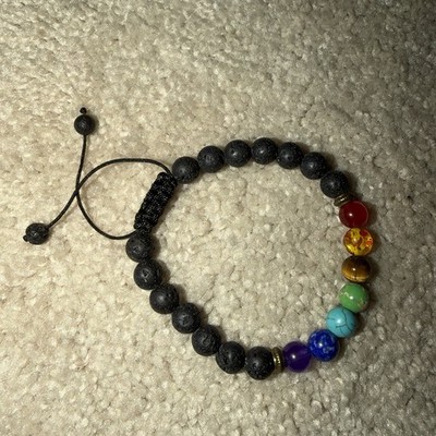 7 Chakra Healing Beaded Natural 8mm Lava Stone and Crystal Bracelet