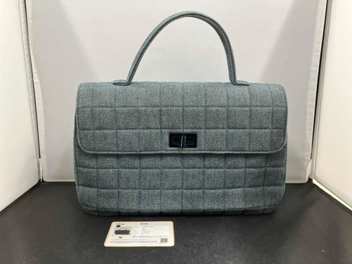 Chanel Chocobar Handbag Flap Bag Purse Blue Denim 6728275 w/Dust Bag & Card