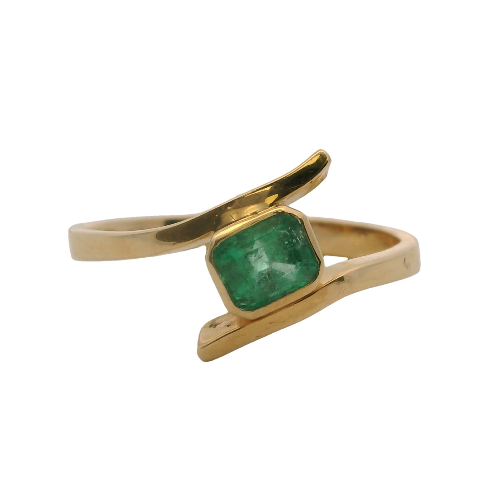 Rectangle Emerald Solitaire with 18kt Yellow Gold… - image 1