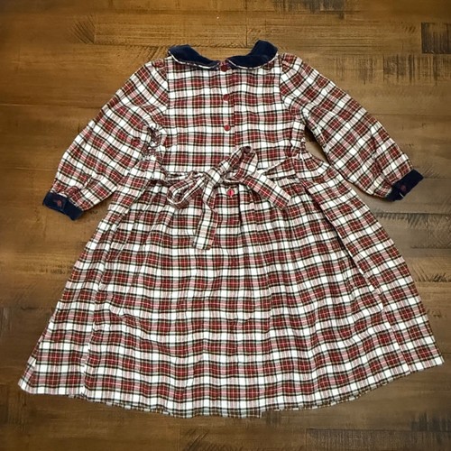 Abito vintage bambina in flanella a quadri con colletto in velluto manica lunga bambina 3T - Foto 4 di 4
