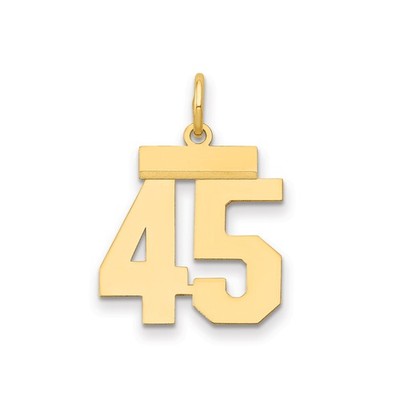 14k Gelbgold Zahl 45 Anhänger kräftige Schrift Jersey Stil Sport Charm Unisex