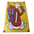 Vintage Icee Bear Sign - Ice Slushy Soda Porcelain Gas Pump Sign