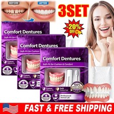 Moldable Silicone Dentures Upper Lower False Teeth Set Instant Smile Toothbrush
