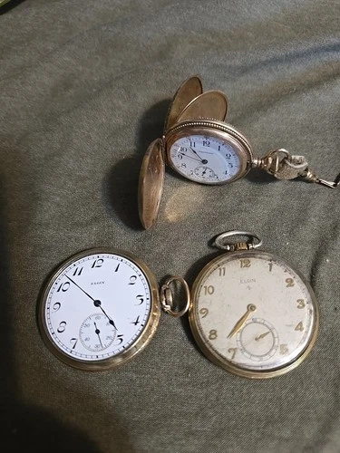 New ListingVINTAGE LOT OF 3 ANTIQUE GOLD FILLED POCKET WATCHS WALTHAM & ELGINS 14K 20 YEAR