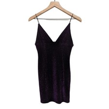 Forever 21 Womens Metallic Glitter Mini Dress Size L Purple V Neck Cami NWT