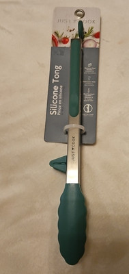 JUST COOK Silicone Kitchen Tongs with Less mess Resting Feet Stainless Steel NEW