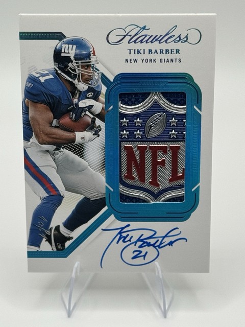 Panini 2023 Flawless Tiki Barber Patch NFL Shield Auto 1 of 1 Mem #PA-73 Giants
