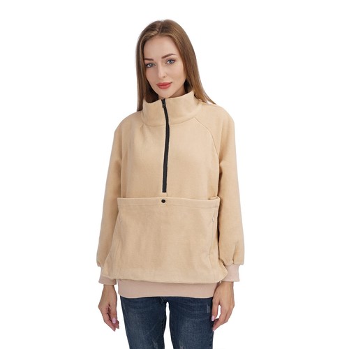 Damen Fleece Sweatshirt Hund Katze Halter Träger Pullover Oberteil - Reißverschluss Haustier Pouc...
