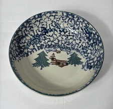 Folkcraft by Tienshan Cabin in the Snow Spongeware Round Vegetable Bowl No Dots