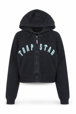Trapstar Damen Full Zip Hoodie Größe S Schwarz Langarm Freizeit Logo