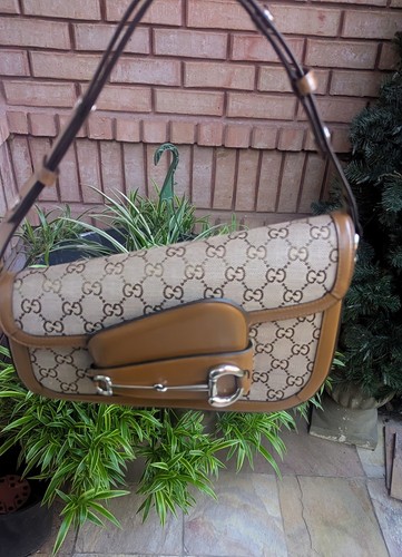 Gucci Horsebit 1955 GG Supreme Asymmetric Shoulder Bag Emma Chamberlain