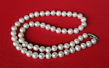 Vtg Hand-Knotted Cultured Pearls Necklace with 925 Sterling Silver Clasp 18" L