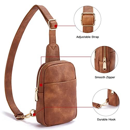 Telena Women's Small Leather Sling Bag - Crossbody Fanny Pack Chest Bag - Picture 3 of 7