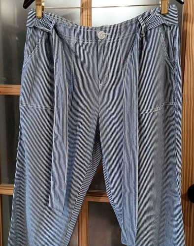Liz Claiborne Pants Straight Leg Sash Belt Cotton Blue Stripe NWT Womens Sz 6 - Picture 5 of 13