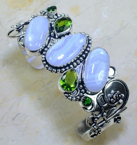 blue lace agate peridot quartz adjustable cuff bangle bracelet 7
